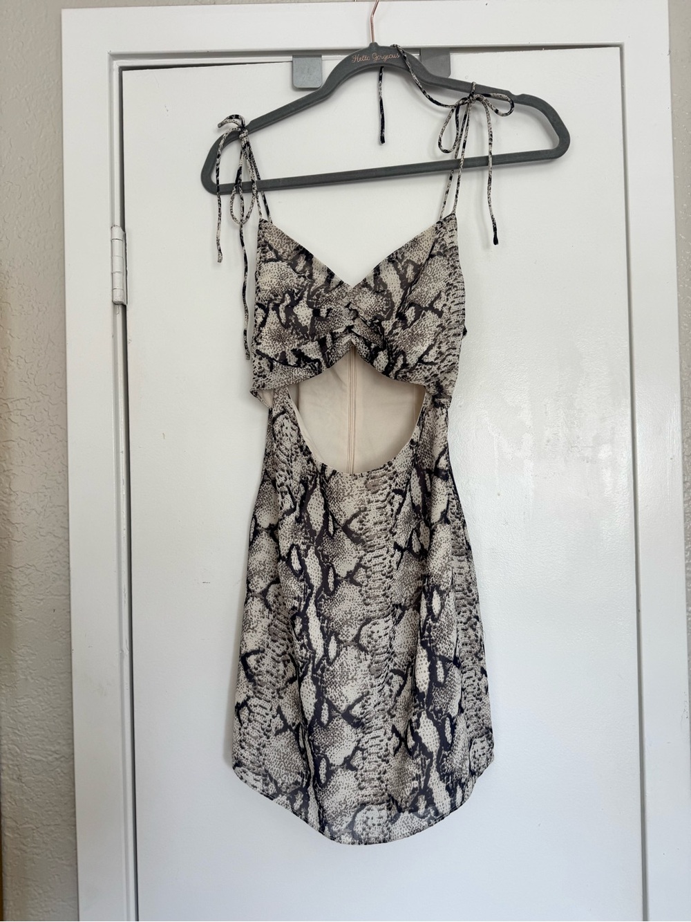 superdown Snake-Print Cutout Tie-Strap Slip Dress - Beige & Black